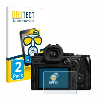 Parte frontal de un envase de producto con el logotipo de la marca BROTECT. Al lado se muestra el dispositivo Panasonic Lumix 