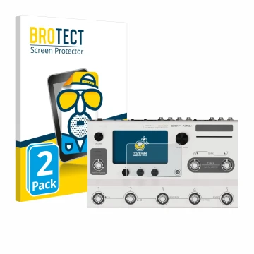 Parte frontal de un envase de producto con el logotipo de la marca BROTECT. Al lado se muestra el dispositivo Hotone Ampero II