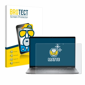 Parte frontal de un envase de producto con el logotipo de la marca BROTECT. Al lado se muestra el dispositivo Dell Latitude 74