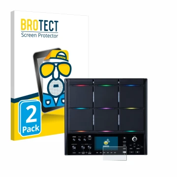 Parte frontal de un envase de producto con el logotipo de la marca BROTECT. Al lado se muestra el dispositivo Roland SPD-SX PR