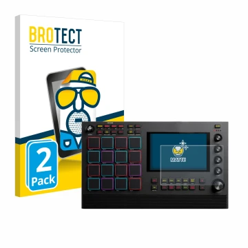 Parte frontal de un envase de producto con el logotipo de la marca BROTECT. Al lado se muestra el dispositivo Akai MPC Live II