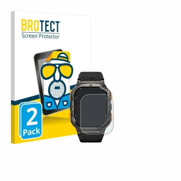 Parte frontal de un envase de producto con el logotipo de la marca BROTECT. Al lado se muestra el dispositivo Kospet Tank M3 U