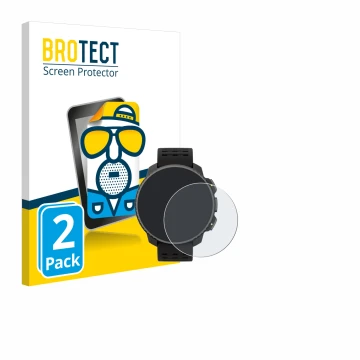 Parte frontal de un envase de producto con el logotipo de la marca BROTECT. Al lado se muestra el dispositivo Suunto Vertical 