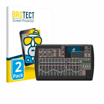 Parte frontal de un envase de producto con el logotipo de la marca BROTECT. Al lado se muestra el dispositivo Behringer X32 co