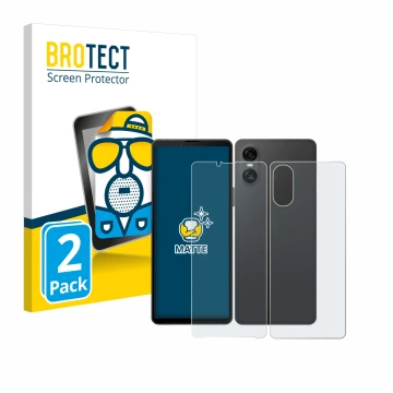 Parte frontal de un envase de producto con el logotipo de la marca BROTECT. Al lado se muestra el dispositivo Sony Xperia 10 V