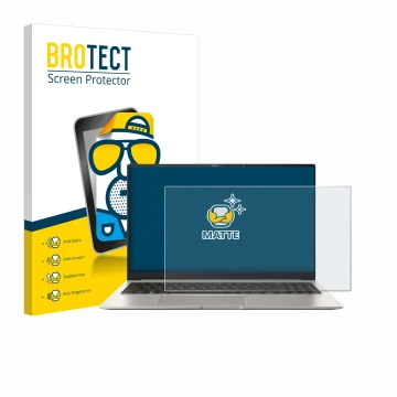 Parte frontal de un envase de producto con el logotipo de la marca BROTECT. Al lado se muestra el dispositivo ASUS ZenBook 15 