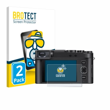 Parte frontal de un envase de producto con el logotipo de la marca BROTECT. Al lado se muestra el dispositivo Leica D-Lux 8 co