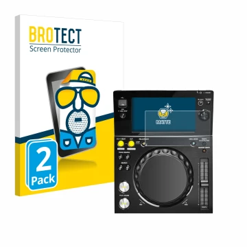 Parte frontal de un envase de producto con el logotipo de la marca BROTECT. Al lado se muestra el dispositivo Pioneer XDJ -700