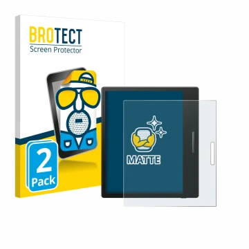 Parte frontal de un envase de producto con el logotipo de la marca BROTECT. Al lado se muestra el dispositivo Boox Go Color 7 