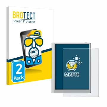 Parte frontal de un envase de producto con el logotipo de la marca BROTECT. Al lado se muestra el dispositivo Boox Go 10.3 con