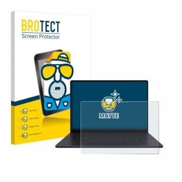 Parte frontal de un envase de producto con el logotipo de la marca BROTECT. Al lado se muestra el dispositivo ASUS ProArt P16 