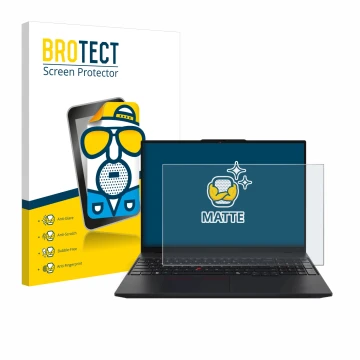 Parte frontal de un envase de producto con el logotipo de la marca BROTECT. Al lado se muestra el dispositivo Lenovo ThinkPad 