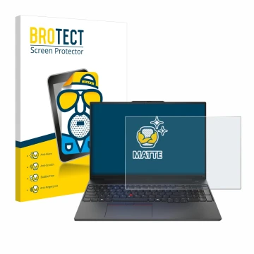 Parte frontal de un envase de producto con el logotipo de la marca BROTECT. Al lado se muestra el dispositivo Lenovo ThinkPad 