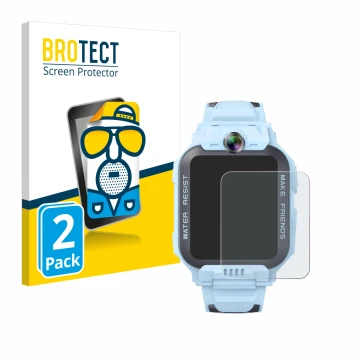 Parte frontal de un envase de producto con el logotipo de la marca BROTECT. Al lado se muestra el dispositivo Imoo Watch Phone