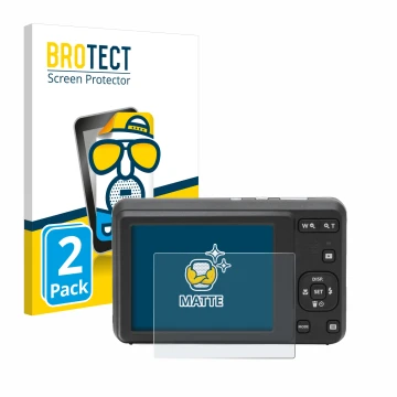 Parte frontal de un envase de producto con el logotipo de la marca BROTECT. Al lado se muestra el dispositivo Kodak Pixpro FZ5