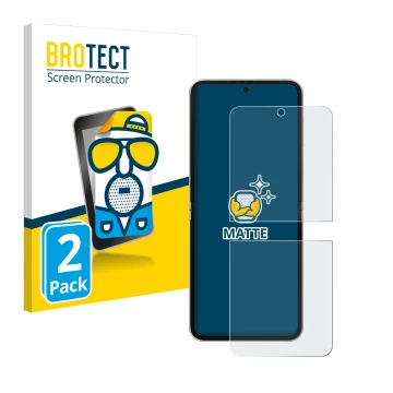 Parte frontal de un envase de producto con el logotipo de la marca BROTECT. Al lado se muestra el dispositivo Samsung Galaxy Z