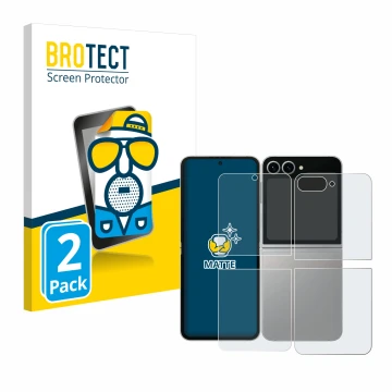 Parte frontal de un envase de producto con el logotipo de la marca BROTECT. Al lado se muestra el dispositivo Samsung Galaxy Z