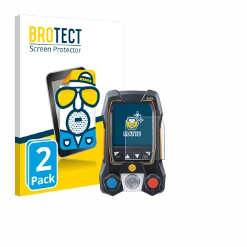 Parte frontal de un envase de producto con el logotipo de la marca BROTECT. Al lado se muestra el dispositivo Testo 550s con s
