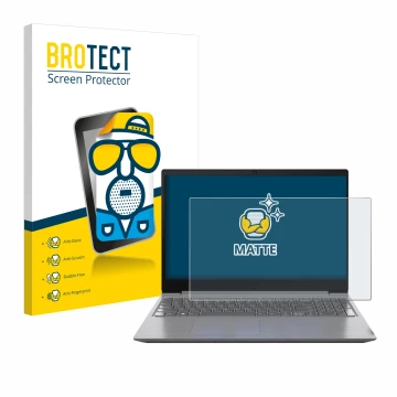 Parte frontal de un envase de producto con el logotipo de la marca BROTECT. Al lado se muestra el dispositivo Lenovo 15.6