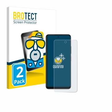 Parte frontal de un envase de producto con el logotipo de la marca BROTECT. Al lado se muestra el dispositivo ZTE Blade A75 5G