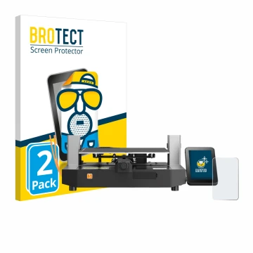 Parte frontal de un envase de producto con el logotipo de la marca BROTECT. Al lado se muestra el dispositivo Anycubic Kobra 3