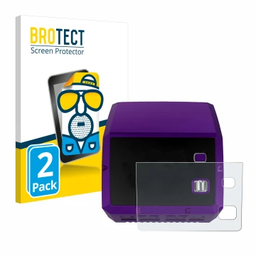 Parte frontal de un envase de producto con el logotipo de la marca BROTECT. Al lado se muestra el dispositivo SkyRc Q200 neo c