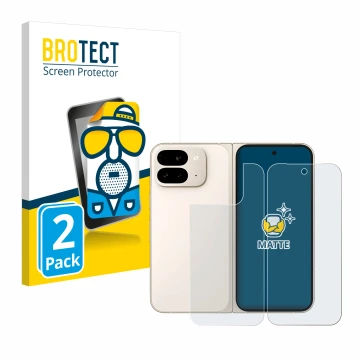 Parte frontal de un envase de producto con el logotipo de la marca BROTECT. Al lado se muestra el dispositivo Google Pixel 9 P