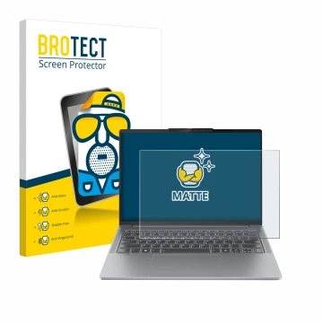 Parte frontal de un envase de producto con el logotipo de la marca BROTECT. Al lado se muestra el dispositivo Lenovo IdeaPad P