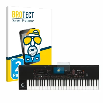 Parte frontal de un envase de producto con el logotipo de la marca BROTECT. Al lado se muestra el dispositivo KORG Pa4x con su