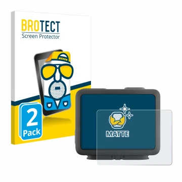 Parte frontal de un envase de producto con el logotipo de la marca BROTECT. Al lado se muestra el dispositivo GoPro Hero 4k co