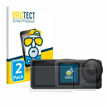 Parte frontal de un envase de producto con el logotipo de la marca BROTECT. Al lado se muestra el dispositivo DJI Osmo Action 