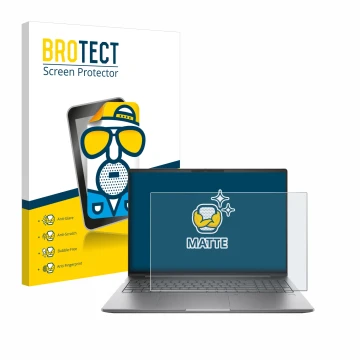 Parte frontal de un envase de producto con el logotipo de la marca BROTECT. Al lado se muestra el dispositivo HP ZBook Power 1