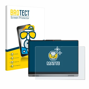 Parte frontal de un envase de producto con el logotipo de la marca BROTECT. Al lado se muestra el dispositivo Lenovo IdeaPad 5