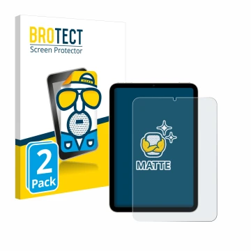 Parte frontal de un envase de producto con el logotipo de la marca BROTECT. Al lado se muestra el dispositivo Apple iPad Mini 