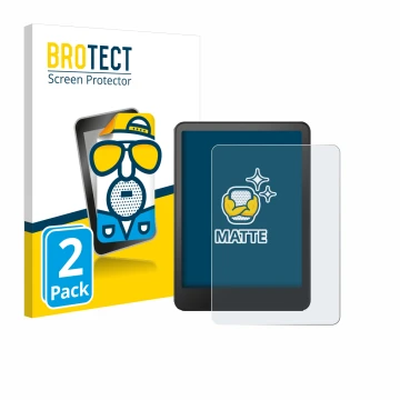 Parte frontal de un envase de producto con el logotipo de la marca BROTECT. Al lado se muestra el dispositivo Amazon Kindle Co