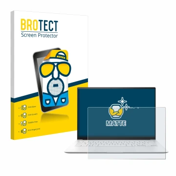 Parte frontal de un envase de producto con el logotipo de la marca BROTECT. Al lado se muestra el dispositivo ASUS ZenBook S 1