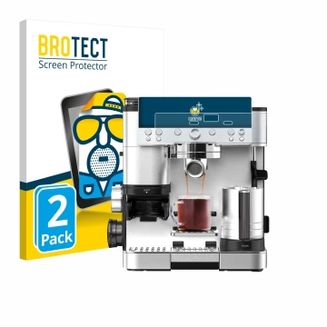 Parte frontal de un envase de producto con el logotipo de la marca BROTECT. Al lado se muestra el dispositivo Ninja Luxe Cafe 