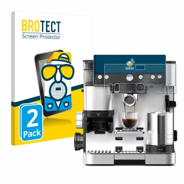 Parte frontal de un envase de producto con el logotipo de la marca BROTECT. Al lado se muestra el dispositivo Ninja Luxe Cafe 