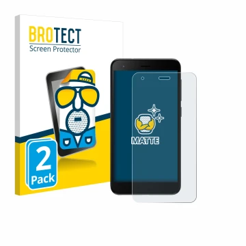 Parte frontal de un envase de producto con el logotipo de la marca BROTECT. Al lado se muestra el dispositivo ZTE Blade A35 li