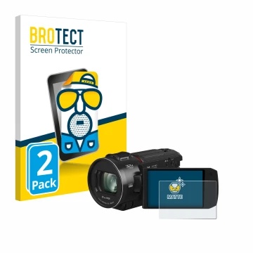 Parte frontal de un envase de producto con el logotipo de la marca BROTECT. Al lado se muestra el dispositivo Panasonic HC-VX3