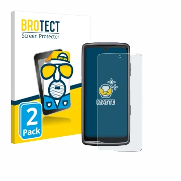 Parte frontal de un envase de producto con el logotipo de la marca BROTECT. Al lado se muestra el dispositivo Crosscall Stella