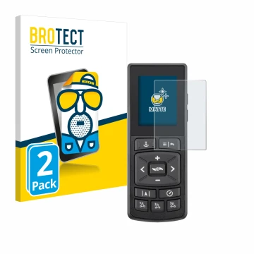 Parte frontal de un envase de producto con el logotipo de la marca BROTECT. Al lado se muestra el dispositivo Minn Kota Advanc