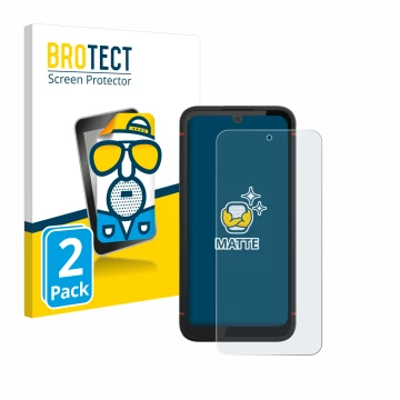 Parte frontal de un envase de producto con el logotipo de la marca BROTECT. Al lado se muestra el dispositivo Volla Phone X23 