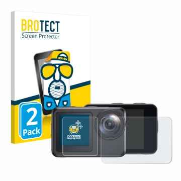 Parte frontal de un envase de producto con el logotipo de la marca BROTECT. Al lado se muestra el dispositivo Akaso Brave 7 LE