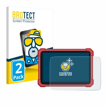 Parte frontal de un envase de producto con el logotipo de la marca BROTECT. Al lado se muestra el dispositivo Launch X-431 Eur