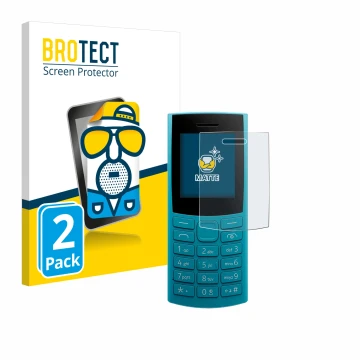 Parte frontal de un envase de producto con el logotipo de la marca BROTECT. Al lado se muestra el dispositivo Nokia 105 4G 2nd