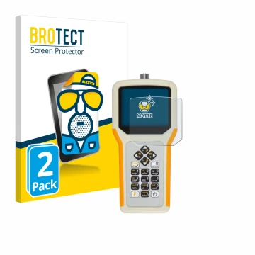 Parte frontal de un envase de producto con el logotipo de la marca BROTECT. Al lado se muestra el dispositivo RigExpert AA-55 