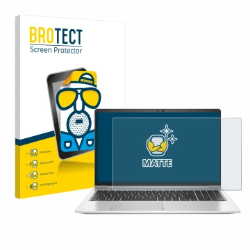 Parte frontal de un envase de producto con el logotipo de la marca BROTECT. Al lado se muestra el dispositivo HP EliteBook 650