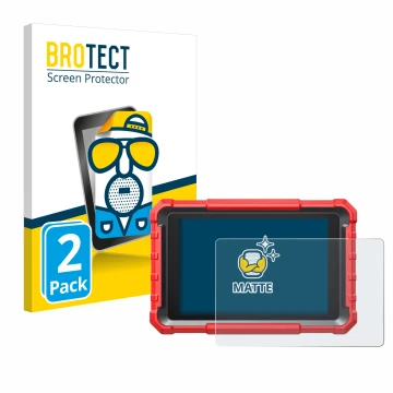 Parte frontal de un envase de producto con el logotipo de la marca BROTECT. Al lado se muestra el dispositivo Launch X-431 PRO