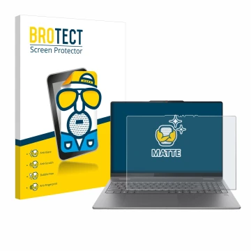 Parte frontal de un envase de producto con el logotipo de la marca BROTECT. Al lado se muestra el dispositivo Lenovo Yoga 7 2-